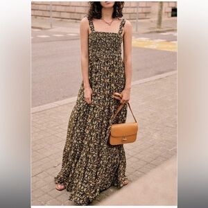 Sezane Millie Dress Blossom Jaune Fond Noir - Size 34